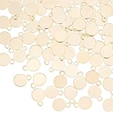 UNICRAFTALE 100Pc Stainless Steel Charms Stamping Blank Tag Golden Charm Metal Flat Round Charms Small Hole Smooth Charm for Earring Bracelet Necklace Jewelry Making 6.5mm Long
