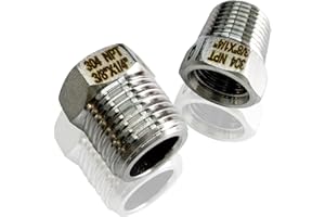 Quirkmyn 2 Pcs Stainless Steel Bushing 3/8" Male to 1/4" Female, 3/8" to 1/4" NPT Adapter Hex Reducing Pipe Adapter Fitting Stainless Steel Fitting Pipe Hose Tube Adapter Convert