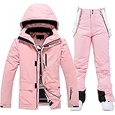 GS SNOWING Women's Ski Jackets and Bib Pants Set Windproof Waterproof Insulated Snowsuit