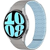 Amizee No Gap Bands Compatible with Samsung Galaxy Watch 7 6 5 4 FE Band 40mm 44mm/Watch 6 Classic 43mm 47mm/Watch 5 Pro 45mm/Watch 4 Classic, 20mm Magnetic Silicone Strap for Women Men, Khaki/L-Blue