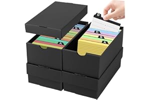 HIMOMO 4Pack 3x5 Index Card Holder, Index Card Box Hold 4000 Cards, Flash Card Holder Index Cards Case 3x5 Note Card Organizer File Box Black Index Card Storage Box for 3''x5'' Notecard Flashcard Recipe Card