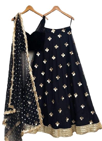 Girls Net Lehenga Choli (YF-147, Black, 40 W x 30 L)