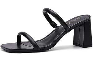 Avidirk Women's Square Open Toe Heeled Sandals Two Strap Mules Slip On Block Chunky Mid Heels Sandals