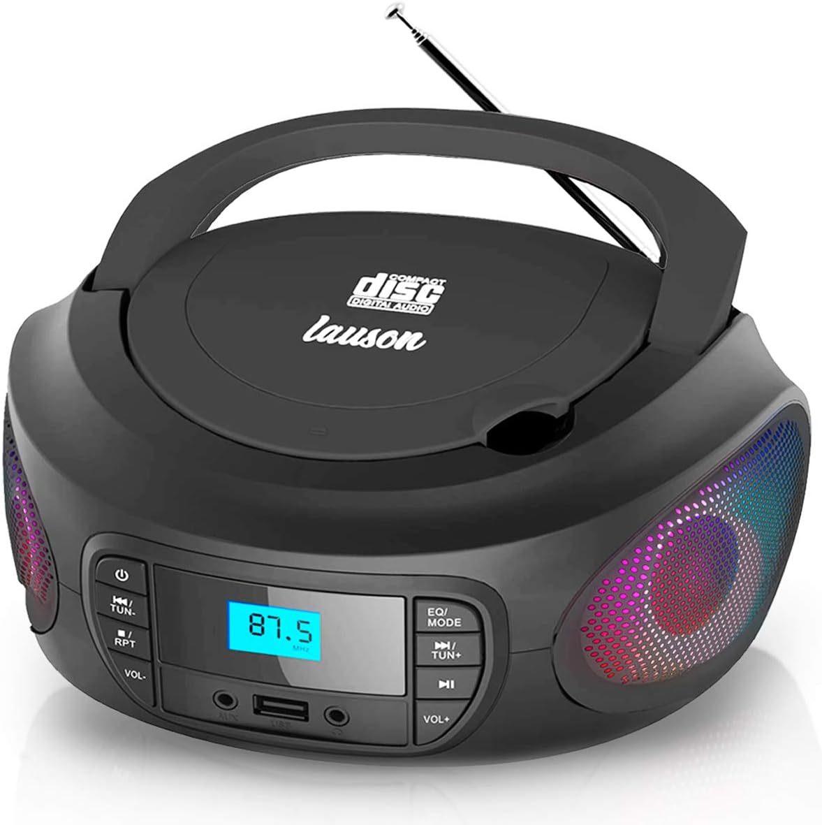 Lauson LLB998 Lecteur de CD Portable avec Lumières LED Multicolores Radio FM écran LCD