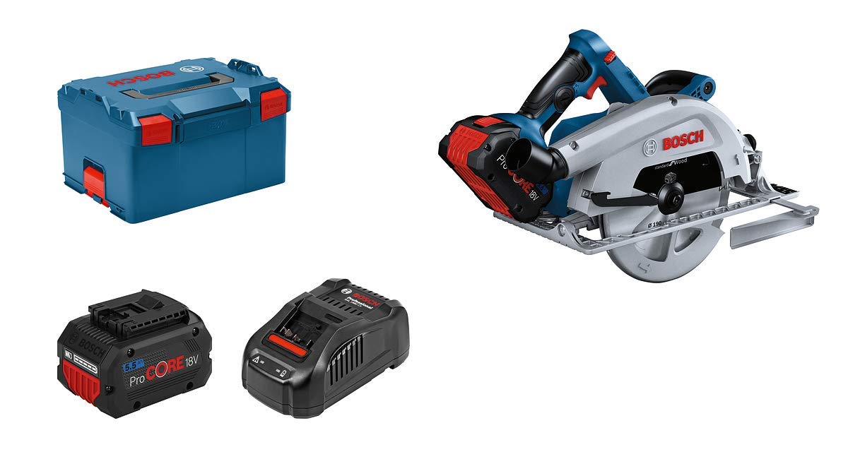 Bosch Professional 18V System BITURBO Cordless Circular Saw GKS 18V-68 C (incl. 1x ProCORE 5.5Ah Battery, Charger GAL 1880 CV, 1x Saw Blade, Parallel Guide, Inlay, L-BOXX)