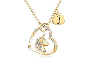 STORUP Unicorn Gifts for Girls Necklace - Colorful CZ Initial Unicorn Necklace for Girls Jewelry Initial Necklaces for Girls Unicorn Toys Birthday Mothers Day Graduation Gifts for Girls Unicorn Gifts