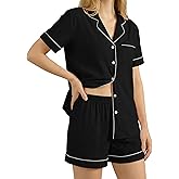 Guriyzee Womens Pajamas Set Bubble Cotton Soft Short Sleeve Set Button Down Nightwear 2 Piece Lounge Sets Cute Sleepwear