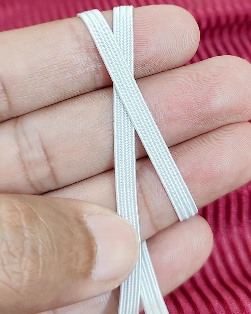 Noshad® White, 5mm - 1/5" Flat Elastic Band Cord for Sewing, Dressmaking, Haberdashery and Clothing DIY Arts and Crafts Accessory, Material, Supplies (20Meter - 22Yard)