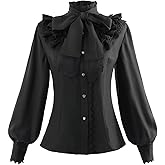Nuoqi Victorian Blouse Womens Gothic Shirt Vintage Long Sleeve Lotus Ruffle Tops