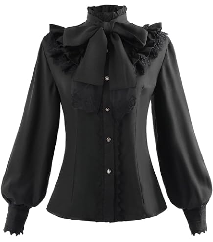 CR ROLECOS Victorian Ruffle Neck Bishop Sleeve Edwardian Blouse