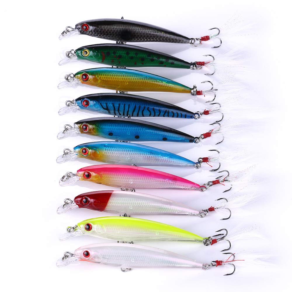 VOANZO 10PCS Laser Simulation Bait 3D Artificial Minnow Fishing Lures Baits, Plastic Fishing Tackle Bass, Hard Bait Life-like Swimbait Fishing Lure Bait