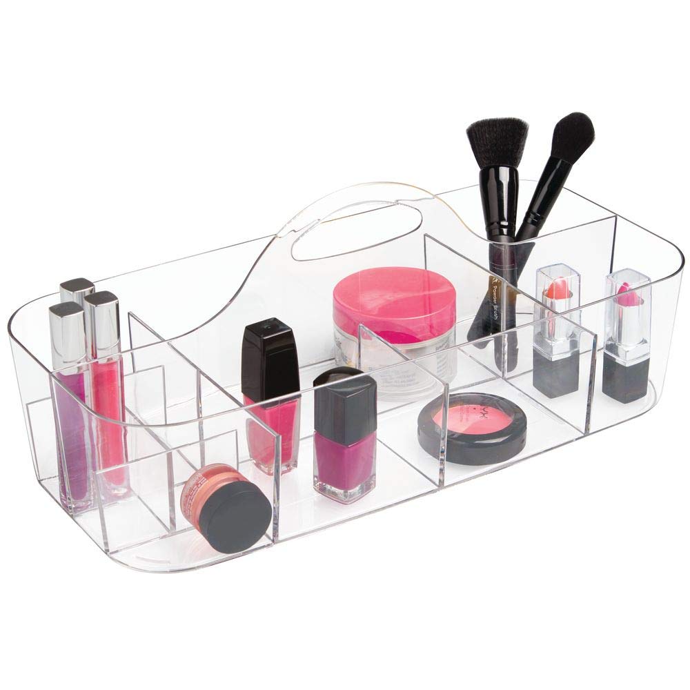 mDesign Plastic Portable Makeup Organizer Caddy Tote, Divided Basket