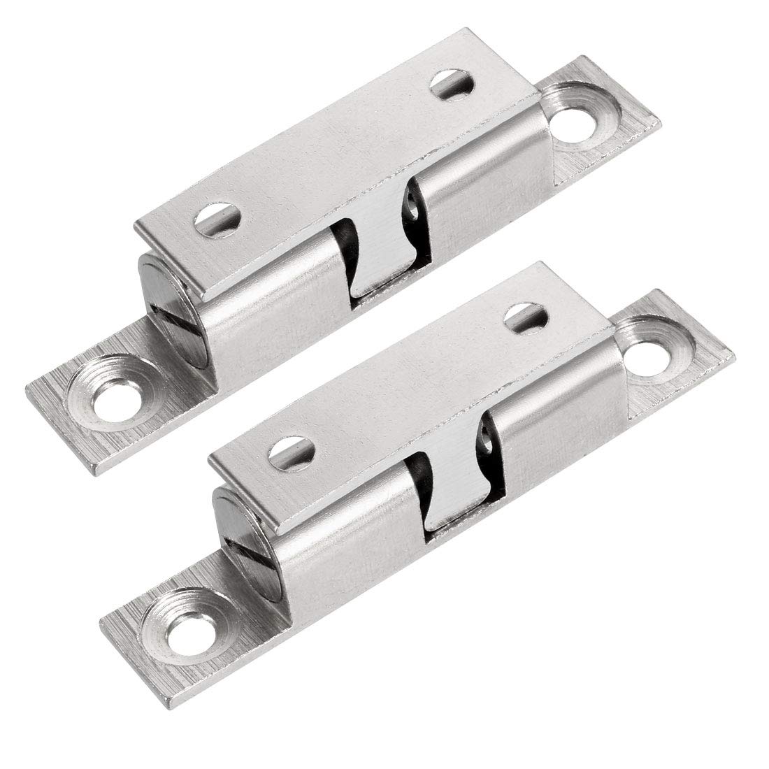 Sourcingmap 2pcs Cabinet Door Closet Brass Double Ball Catch, Tension Latch 60mm Length Silver Tone