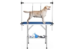 APRILSOUL 46 Inch Pet Grooming Table for Large Dogs,Adjustable Height,Foldable,Anti-Slip Surface,with Arms, Nooses, Mesh Tray