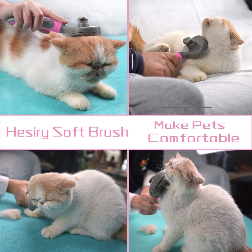 Hesiry Cat Grooming Massage Brush Pet Soft Shedding Brush, Removes Loose Undercoat Gently, Pet Slicker Brush for Matted and Tangled Hair with Self Cleaning Button : Pet Supplies