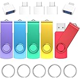 64GB USB 3.0 Flash Drives 5 Pack with USB C 3.0 Adapter and Keychains, Wooolken Swivel Thumb Drives USB Drive Stick Memory St