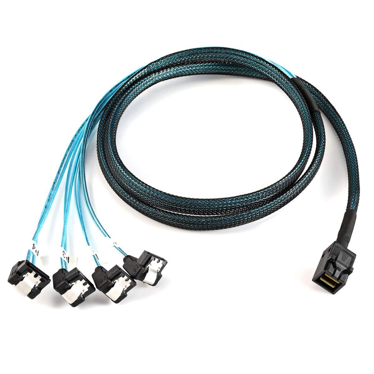 cablecc Internal Mini SAS SFF-8643 Host to Angled 4 SATA Target Hard Disk 6Gbps Data Server Raid Cable 1m