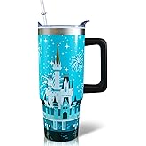 Mrazqev 30oz Cartoon Castle Tumbler | with Handle and Lid and Straw | Stainless Steel Insulated Tumbler | Firework Travel Coffee Mug -Birthday,Christmas Gift