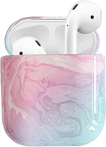 J.west Marble Airpods Case - Unique Marble Pattern Print Design Portable & Shockproof Hard Protective Cover Accessories Women Girls Men for Apple Airpods 1/2 Wireless Charging Case (Pink)