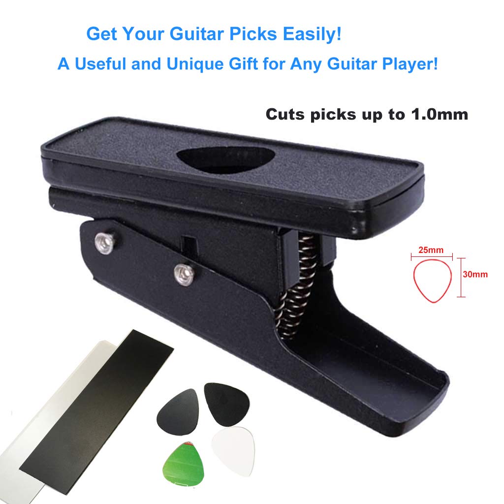Elrido Guitar Picks Maker DIY Guitar Pick Punch Cutter with Leather Key Chain Pick Holder and 2 Pick Strips Sheet, Guitar Picks Making Tool Puncher Plectrum Punch Perfectly Every Time (1mm, Black)