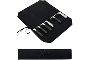 HERSENT Khaki Chef’s Knife Roll Case, Waxed Canvas Cutlery Knives Holders Protectors, Home Kitchen Cooking Tools And Utensils Wrap Bag Wallet, Multi-Purpose Brush Roll Bag, Travel Tool Roll Pouch