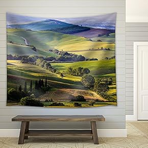 Beautiful and Miraculous Colors of Green Spring Landscape of Tuscany, Italy. - Fabric Wall Tapestry Home Decor - 51x60 inches