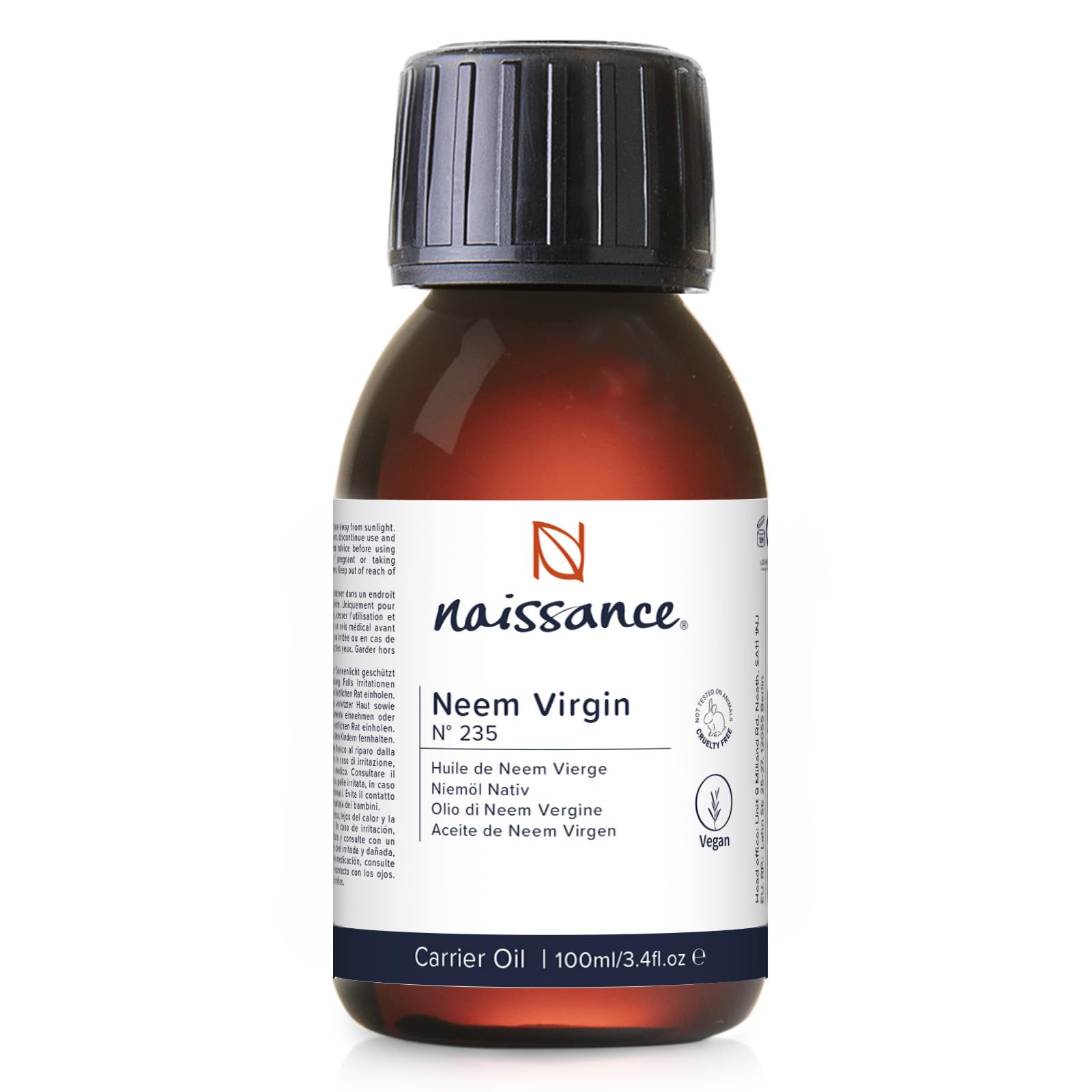 Naissance Virgin Neem Oil (No.235) - 100ml - Pure, Natural, Unrefined, Vegan - for Hair, Nail, Eyebrow, Scalp, Skin, Body and Plants