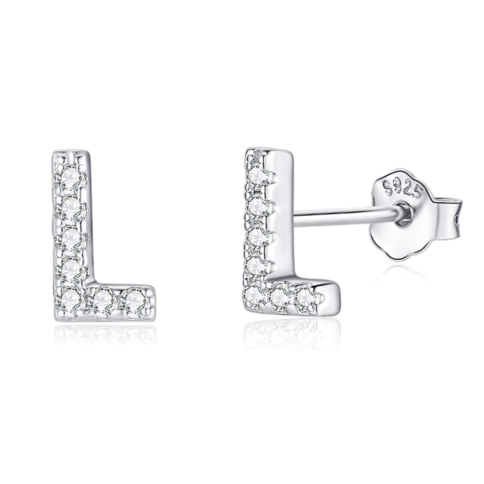 Silver Stud Earrings for Women Girls, Hypoallergenic 925 Sterling Silver Cubic Zirconia Initial Stud Earrings Dainty Tiny Alphabet A-Z Letter Studs for Women Girls Sensitive Ears with Gift Box