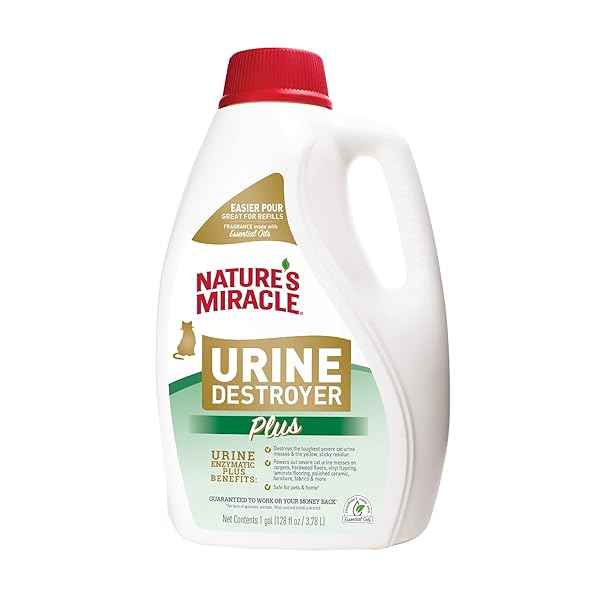 NATURE’S MIRACLE URINE DESTROYER PLUS FOR CATS, UNSCENTED, ENZYMATIC FORMULA FOR SEVERE CAT URINE STAINS, 1 GAL