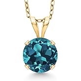 Gem Stone King 14K Yellow Gold London Blue Topaz Pendant Necklace for Women | 1.10 Cttw | Gemstone November Birthstone | Round 6MM | With 18 Inch Silver Chain