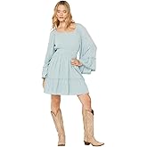 Shyanne Women's Highlands Embroidered Long Bell Sleeve Mini Dress - SWHO25D3-AQU X- US Aqua