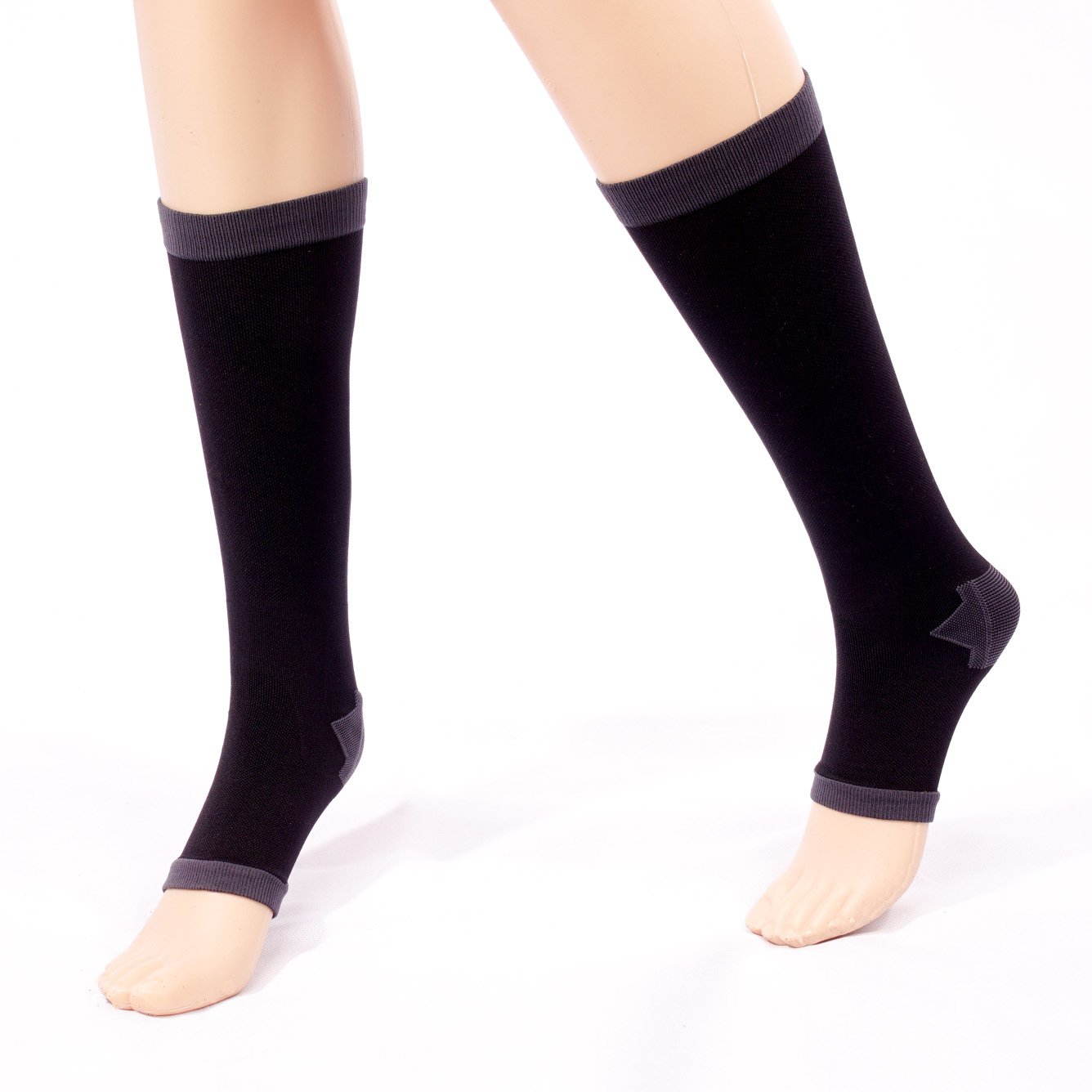 Teeoff Women's Open Toe Compression Socks Knee High 1 Pair Toeless Compression Stockings for Air Travel Nurses Running (Black)