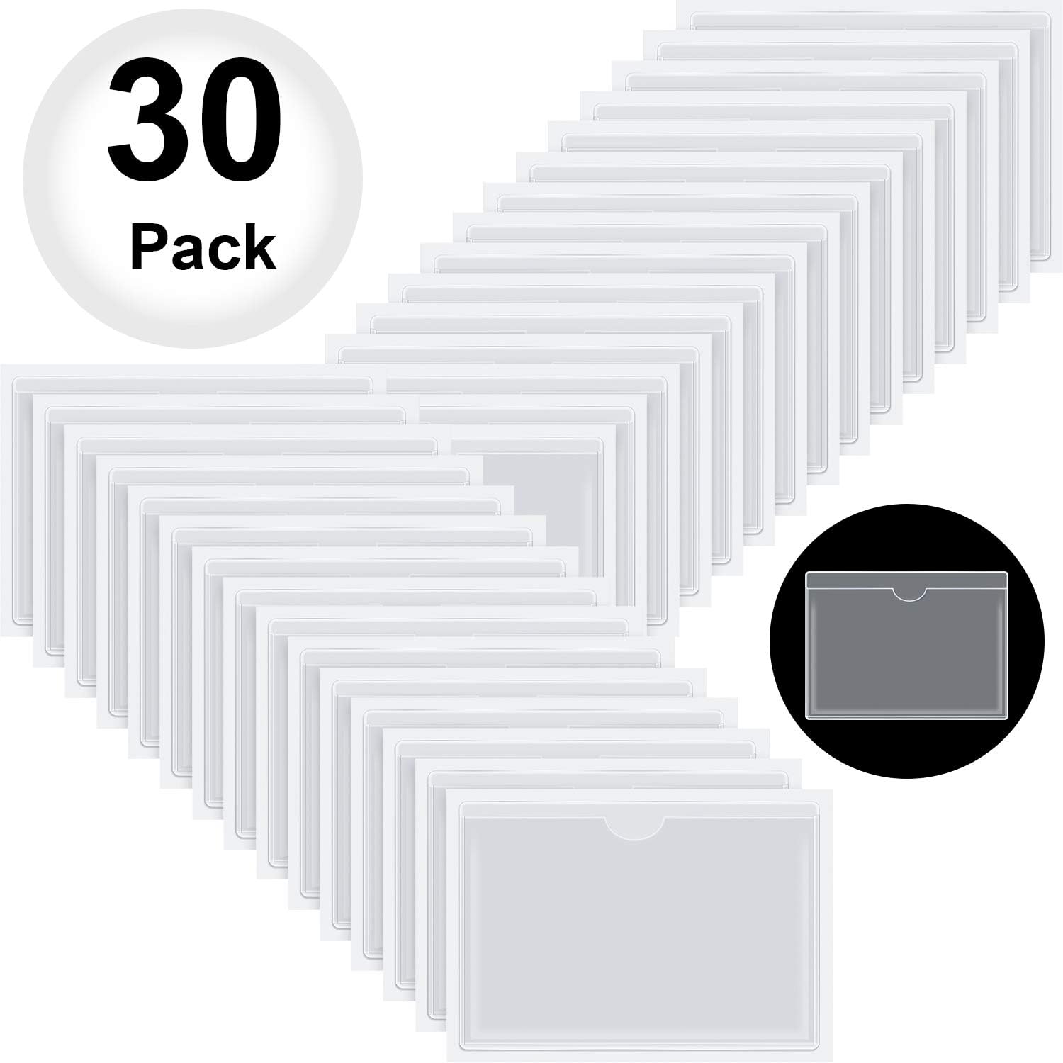 30 Pack SelfAdhesive Index Card Pockets with Top Open for Loading