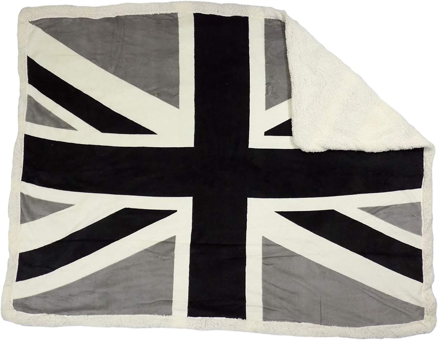 Union Jack Flag Black White SHERPHA Fleece Throw Blanket 130X160CM