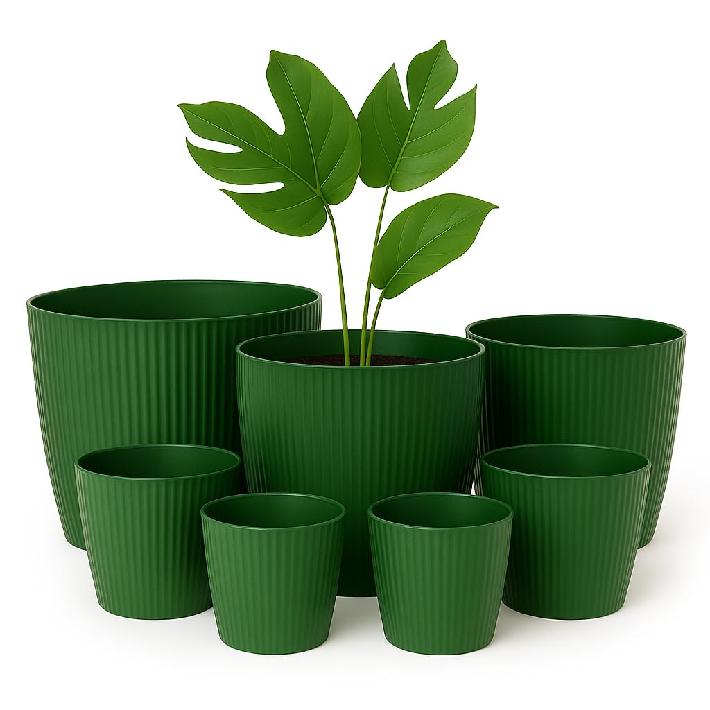 Home Garden Ornaments Plant Pots Indoor Set of 7 (14,14cm,16,16cm,18,18cm,22cm)- Indoor Plant Pot of Striped Decorative Flower Pot – (Colour Avocado)