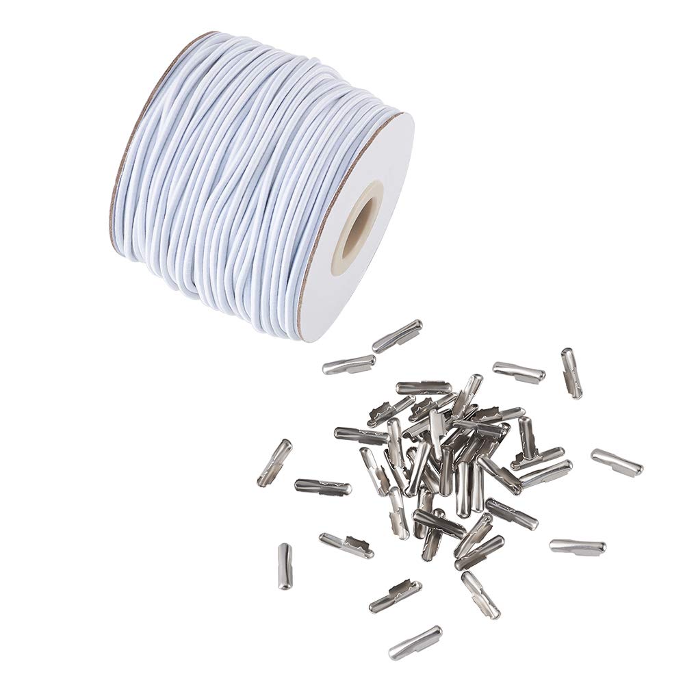 Craftdady 2mm Elastic White Cord 43.74Yard Stretch Round String Elastic Loop with Metal Barbs Barbed Fastener for Crafting Book Binding
