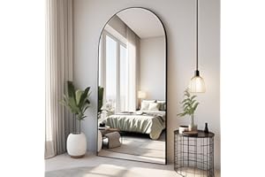 Dewfig Arched Full Length Mirror, 71"*30", Large Floor Mirror with Stand, Full Body Mirror Standing Mirror for Leaning Hanging Bedroom, Living Room,Dressing Room, Aluminum Alloy Frame, Black