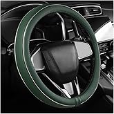Yourkar Leather Steering Wheel Cover, Breathable Anti-Slip Car Steering Wheel Protector for Max Diameter 15 Inch, Universal Auto Steering Wheel Cover for Men and Women (Green)