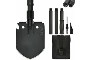 iunio 35in Folding Shovel, Camping Shovel, Survival Shovel, Heavy Duty Carbon Steel Military Style Entrenching Tool, Collapsible Spade, for Camping, Off Road, Car Emergency (Premium E-tool)