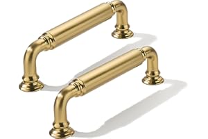 khtumeware 2-Pack Brushed Brass Heavy-Duty Solid Cabinet Pulls, 3-3/4 Inch (96mm) Hole Center, Satin Gold Drawer Pulls, Cabin