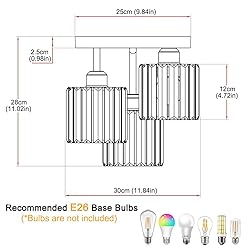 Crystal Semi Flush Mount Ceiling Light, 3-Light