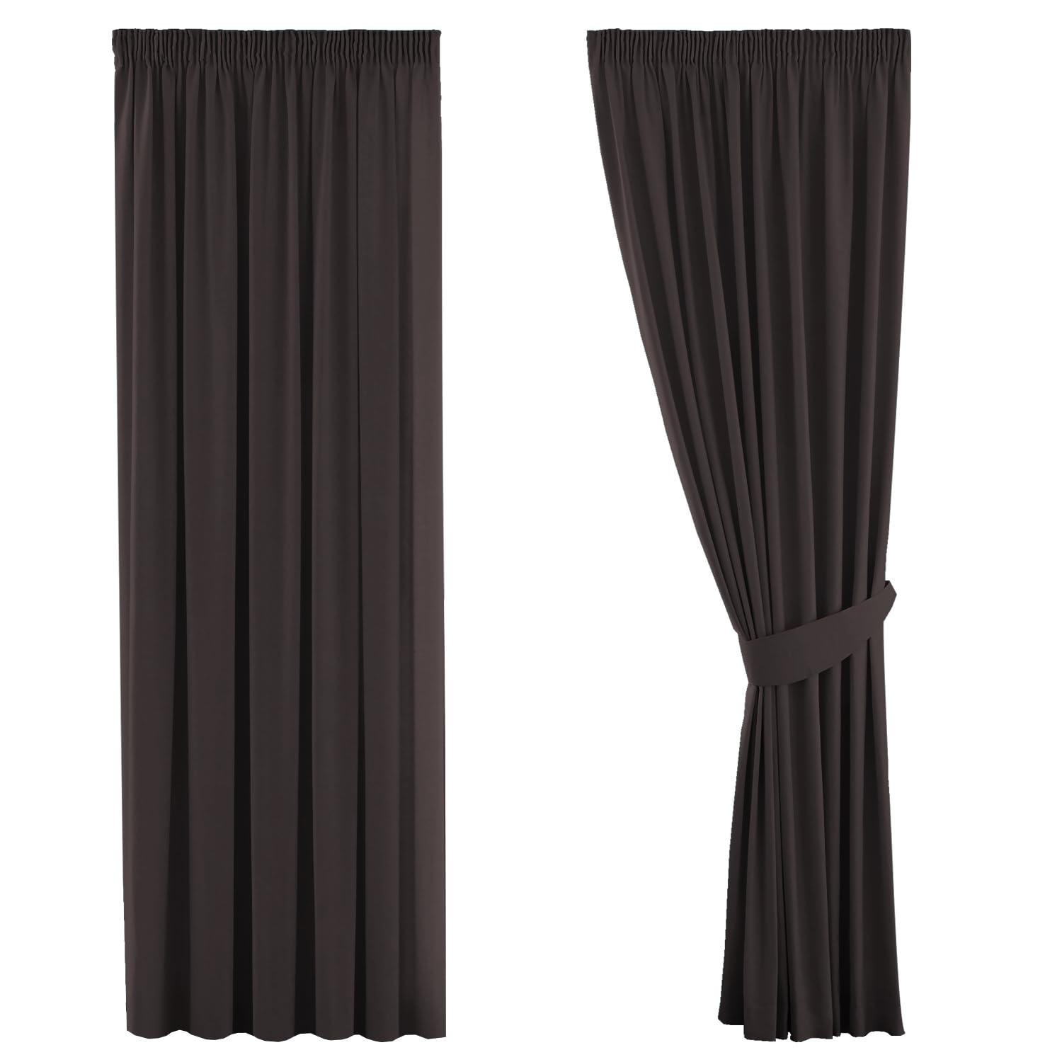H.Versailtex Solid Blackout Curtains Thermal Insulated Pencil Pleated Window Drapes for Bedroom Energy Saving for Living Room with Two Free Tiebacks Set of 2 pieces, 46" Width x 72" Drop, Brown