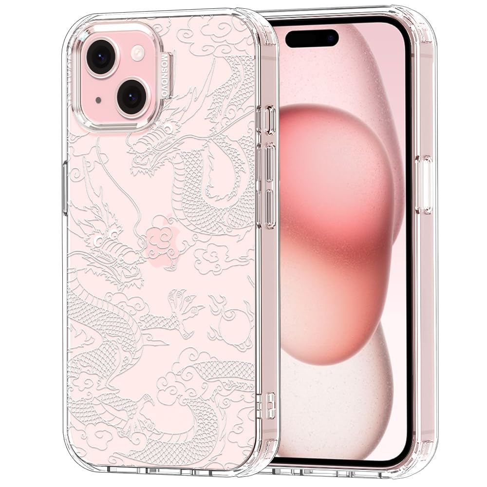 MOSNOVO Case for iPhone 15 Plus / 14 Plus [Buffertech 6.6ft Military-Grade Drop Protection] [Anti Peel Off Tech] Clear TPU Bumper Phone Case Cover Design - White Dragon — image 1