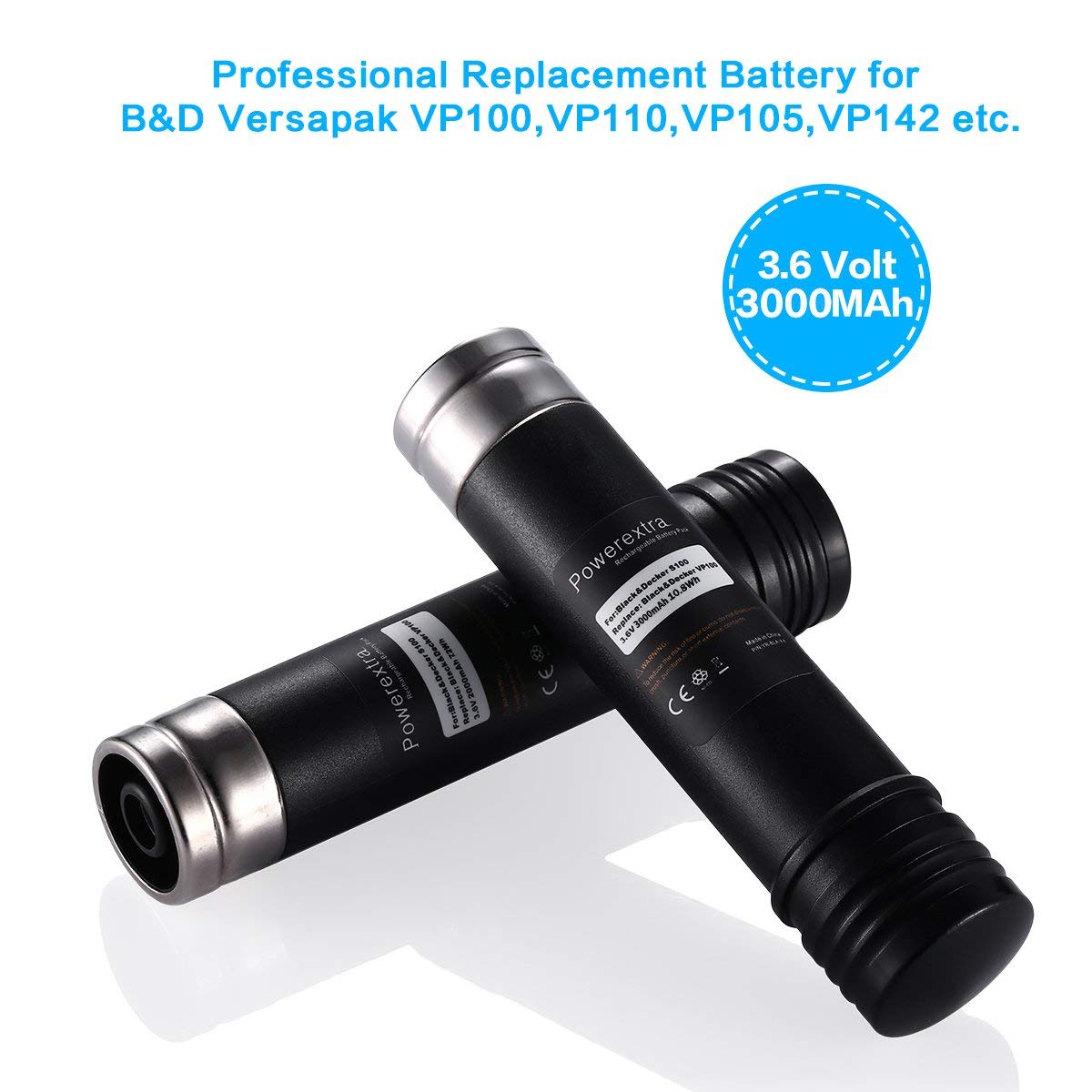 Powerextra 2.0Ah 3.6V 2 Pack Replacement Battery for Black&Decker Versapak Vp100 Vp105 Vp110 Vp142 Vp143 Vp7240 Sears-Craftsman Pivot180 PLR36NC S100 S110 151995-03 387854-00 383900-03