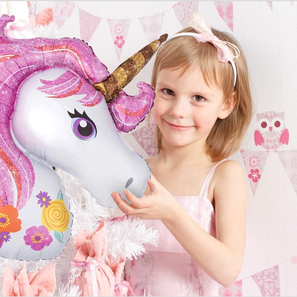Palloncino Unicorno Decorazioni per Feste per Bambini Enormi Palloncini Lamina 3D,Happy Birthday Buon Compleanno Ballon Banner, Palloncini di Macaron in Lattice,Pompa ad Aria,Totale 29pcs