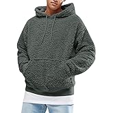 Runcati Mens Fuzzy Sherpa Pullover Hoodie Sweatshirts Long Sleeve Sport Front Pocket Military Fall Outwear Winter Hooded