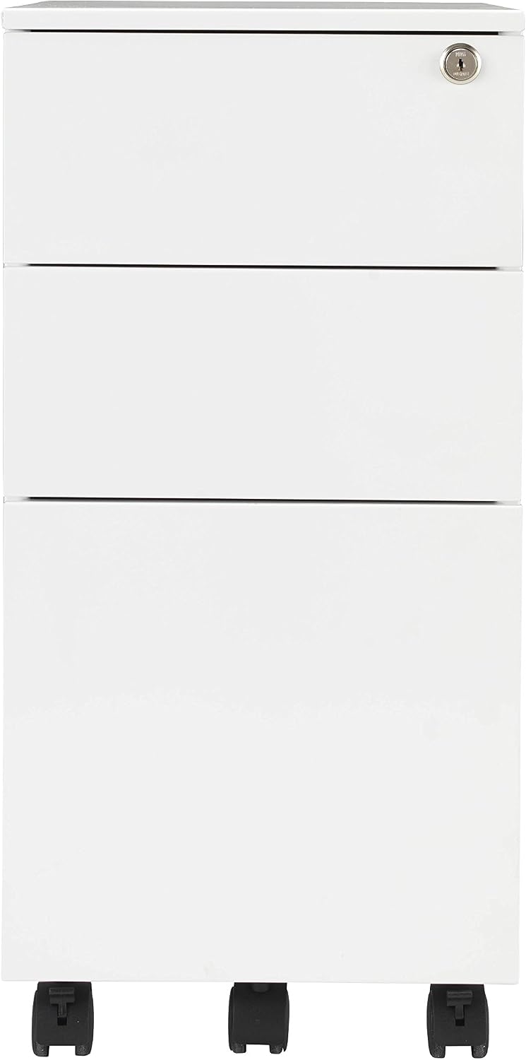 Office Hippo 3 Drawer Under Desk Slimline Mobile Filing Pedestal - Steel, White - Image 3