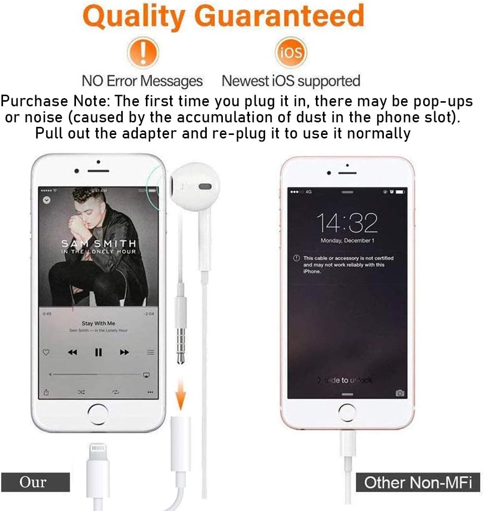 [Apple MFi Certified] Apple Lightning to 3.5 mm Earbuds/Headphones/Earphones Jack Adapter Cord Dongle Aux Cable Converter Accessories Compatible with iPhone 11/Xs/XR/X/8,7/8,7 Plus/ipad-IOS13-2 Pack