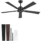 ZMISHIBO 52 Inch Ceiling Fan No Light with Remote, Black Ceiling Fan without Lights, Quiet Reversible DC Motor, 6-Speeds, Modern Ceiling Fans for Living Room, Bedroom, Patio, Indoor/Outdoor Use