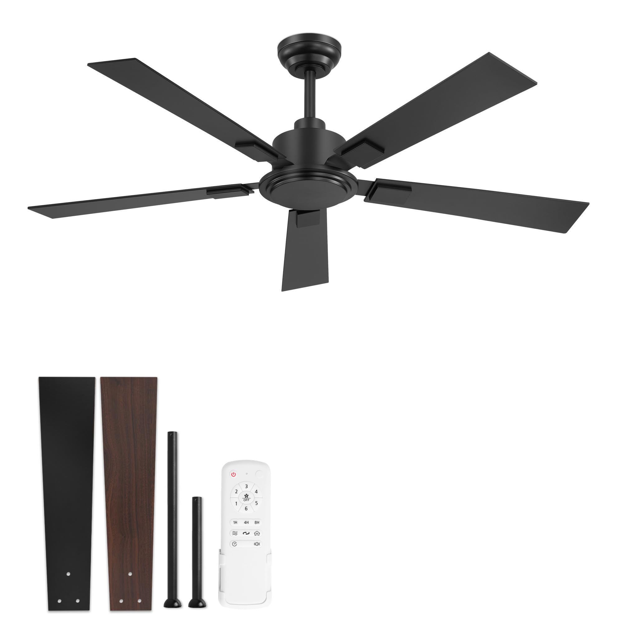 Photo 1 of ZMISHIBO 52 Inch Ceiling Fan No Light with Remote, Black Ceiling Fan without Lights, Quiet Reversible DC Motor, 6-Speeds, Modern Ceiling Fans for Living Room, Bedroom, Patio, Indoor/Outdoor Use
